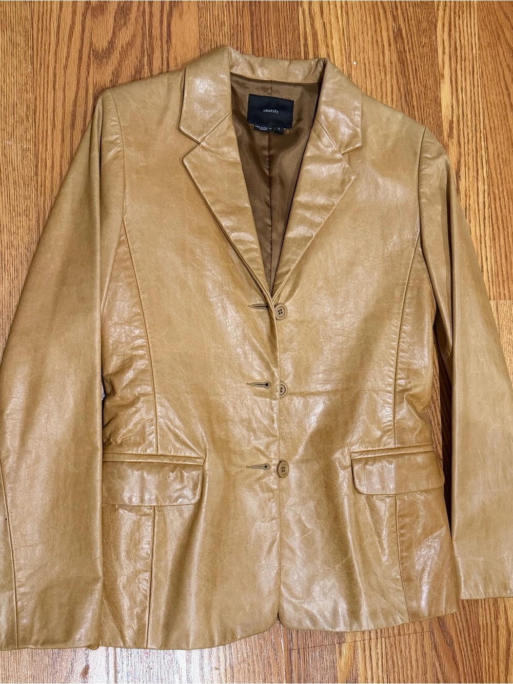 Women's Tan Faux Leather Blazer Jacket